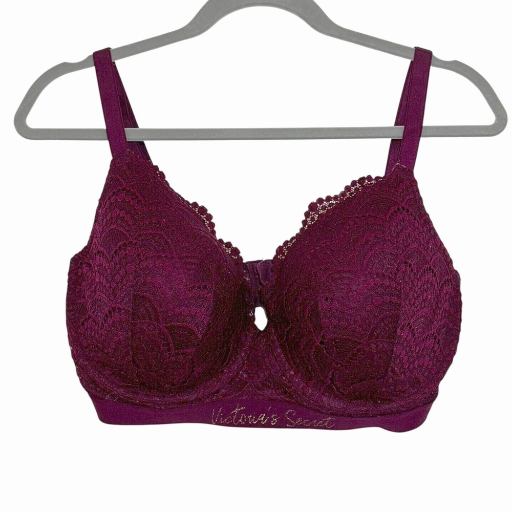 Victoria's Secret‎ Maroon Lace T-Shirt Lightly Lined Demi Bra 38DDD Burgundy